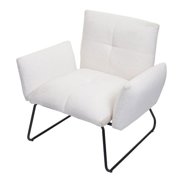 Chaise longue Mendler HWC-K34, chaise cocktail, tissu bouclé/textile, blanc, 89666