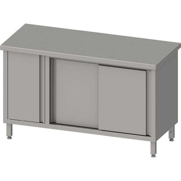 Armoire de travail Stalgast à portes coulissantes 2000x600x850mm, avec armoire à portes battantes à gauche, sans dosseret, soudée, VAS20608L