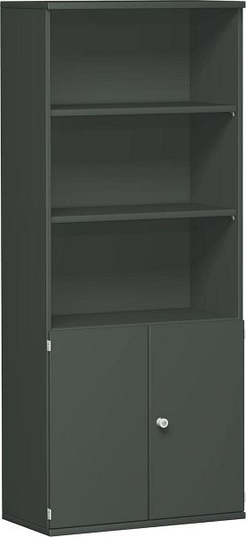 armoire modulaire geramöbel 1ère + 2ème hauteur de classeur portes en bois, verrouillable, 3ème - 5ème hauteur de classeur étagère, 3 étagères décoratives, 800x425x1920, graphite/graphite, N-10M50829-GG