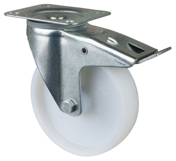 Rouleau de transport BS rollers avec frein, largeur 45 mm, Ø175 mm, jusqu'à 300 kg, bande de roulement/corps de roue en plastique, roulement à rouleaux, lot de 2, L420.B10.175