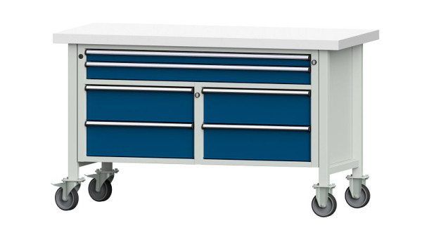 Établis ANKE établi à caissons, modèle 255 V, 1500 x 700 x 900 mm, RAL 7035/5010, KSP 50 mm, mobile, 304.167