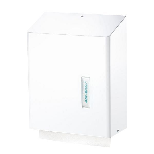Distributeur d'essuie-tout Air Wolf pour environ 500 essuie-tout, série Omega, H x L x P : 350 x 278 x 133 mm, acier inoxydable blanc, 29-421