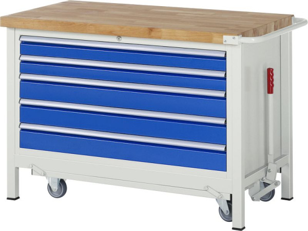 Etabli abaissable RAU 8000 - modèle 8371, L1250 x P700 x H880 mm, conteneur de base, 5x tiroirs : 2xH90, 3xH120 mm, 05-8371A2-127B4F.11