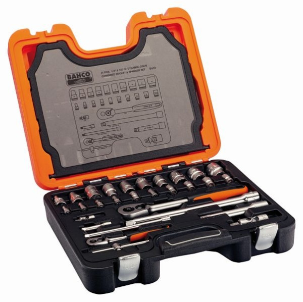 Jeu de clés à douille Bahco 1/2"+1/4", 41 pièces, S410