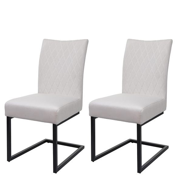 Mendler set de 2 chaises cantilever HWC-L15, chaise visiteur, chaise de conférence, acier velours thermolaqué, beige crème, 98110+98111