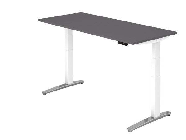 Hammerbacher bureau assis-debout électrique 180x80cm graphite/aluminium poli blanc, forme rectangulaire, VXBHM19/G/WC