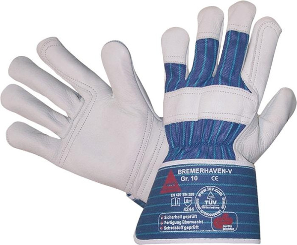 Hase Safety BREMERHAVEN-V, Gants de sécurité à 5 branches en cuir pleine fleur, taille : 9, UE : 12 paires, 291200-9