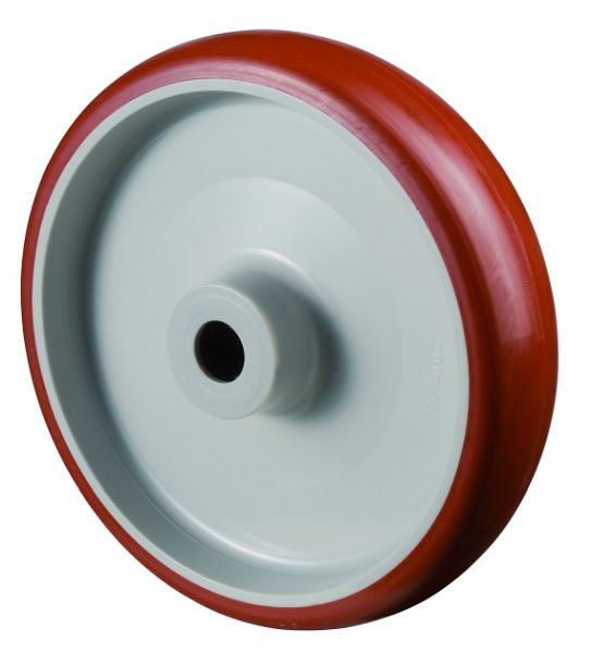 Roulettes BS roue en polyuréthane, largeur de roue 28 mm, roue Ø 80 mm, capacité de charge 100 kg, bande de roulement polyuréthane rouge, roulement à rouleaux, lot de 4, B31.080
