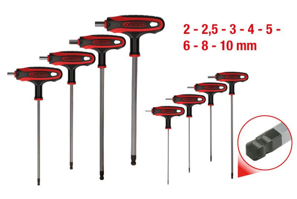 KS Tools Jeu de clés à tête sphérique à six pans creux avec poignée en T, 8 pièces, 151.8155
