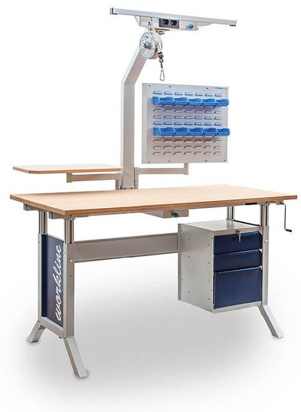 Combinaison de table de base Bedrunka+Hirth workline, serrure à pince, 1x plan de travail en hêtre multiplex, 1x cadre de montage, 1500 x 750 mm, 07.75.96