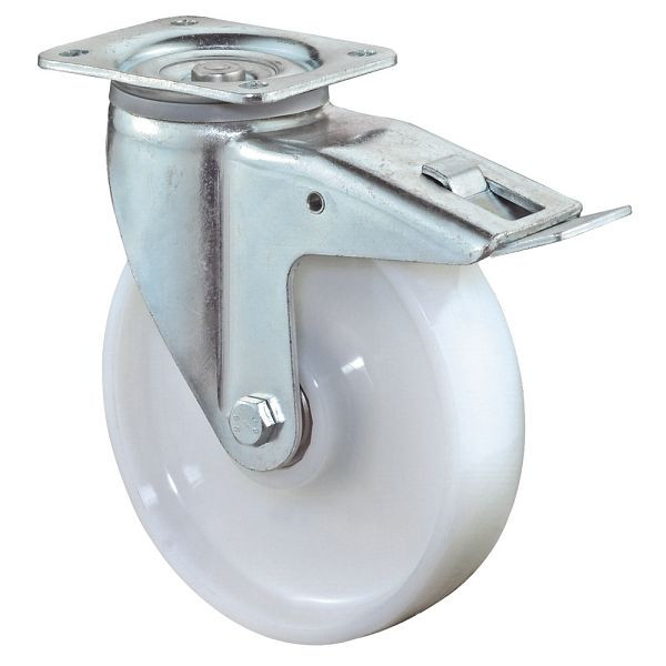 Roulettes BS Roulette robuste avec frein, largeur 50 mm, Ø125 mm, jusqu'à 700 kg, bande de roulement/corps de roue plastique, roulement à billes, L620.B15.125