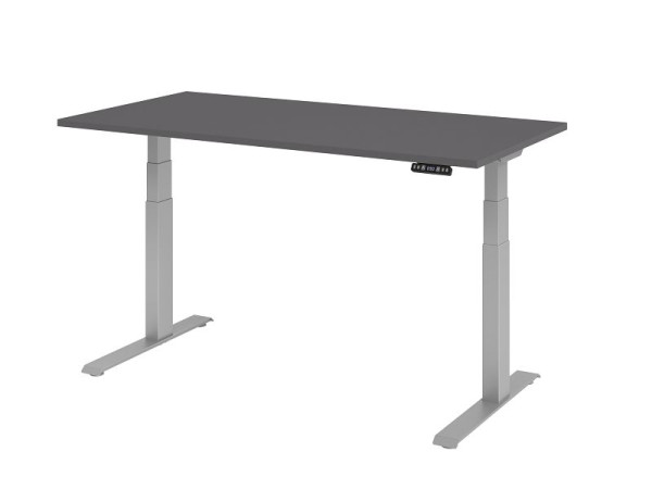 Bureau Hammerbacher XDKB16, 160 x 80 cm, plateau : graphite, épaisseur 25 mm, chant épais en ABS, forme rectangulaire, argent, VXDKB16/G/S