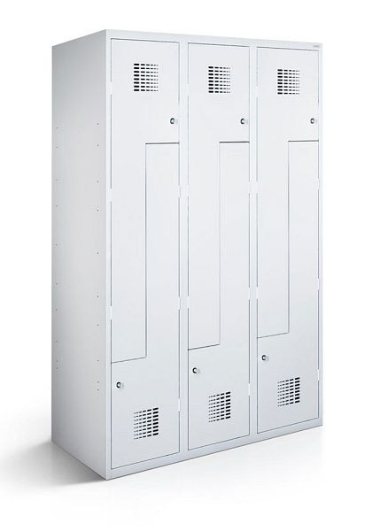 KEMMLIT Casier Z avec 3 compartiments et 6 portes 40cm avec base fermée, gris clair 7035, loquet rotatif, 100184