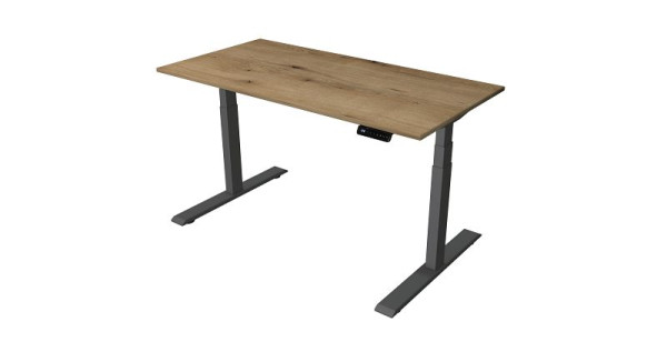 Kerkmann table assise/debout Bureau à domicile L 1400 x P 700 mm, réglable en hauteur électriquement de 630 à 1270 mm, chêne/anthracite, 10179755