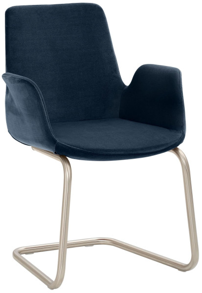 Fauteuil Mayer Sitzmöbel , structure luge, aspect acier inoxydable chromé brossé, bleu foncé, 2009_F4_30602