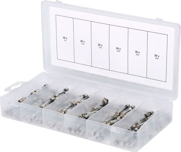Gamme de fusibles en verre KS Tools, 5-30A, 120 pièces, 970.0270