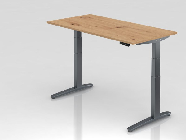 Bureau Hammerbacher XBHM16, 160 x 80 cm, plateau : chêne noueux, épaisseur 25 mm, chant épais en ABS, forme rectangulaire, graphite, VXBHM16/R/GG