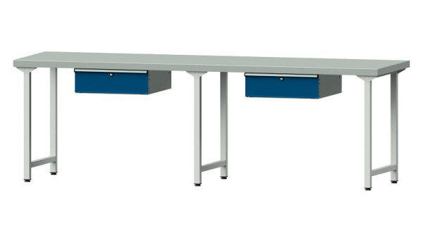 Table de travail ANKE, modèle 193, 2800 x 800 x 900 mm, RAL 7035/5010, ZBP 50 mm, 401.479