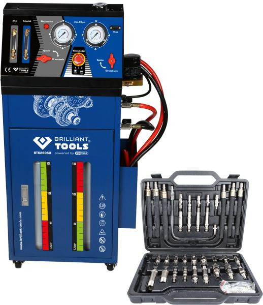 Dispositif de rinçage de transmission Brilliant Tools pour transmissions automatiques avec jeu d'adaptateurs de 35 pièces, BT626050