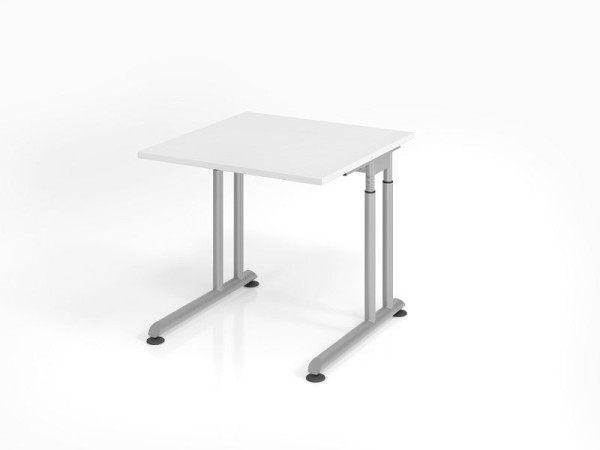 Bureau Hammerbacher ZS08, 80 x 80 cm, plateau : blanc, épaisseur 25 mm, chant épais en ABS, forme rectangulaire, argent, VZS08/W/S