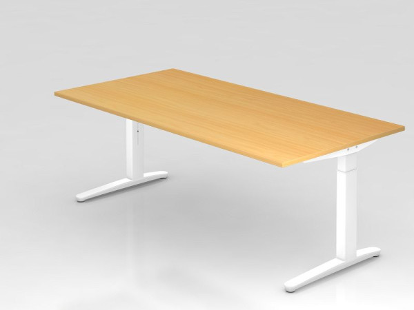 Bureau Hammerbacher pied C 200x100cm hêtre/blanc, coulisses en aluminium blanc, VXB2E/6/WW