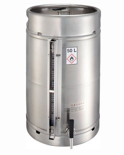 Récipient de niveau de sécurité DENIOS en acier inoxydable, avec robinet et indicateur de niveau, 50 litres, 117-360