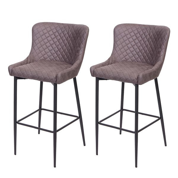Ensemble de 2 tabourets de bar Mendler HWC-H79, tabouret de bar, repose-pieds en métal vintage, tissu/textile gris foncé, 74060