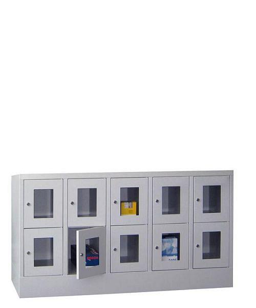 Armoire vestiaire Pavoy avec base 855/500/1500, 5l x 2h, serrure à cylindre, largeur de compartiment 300, hublot, 61213-523-091-910515