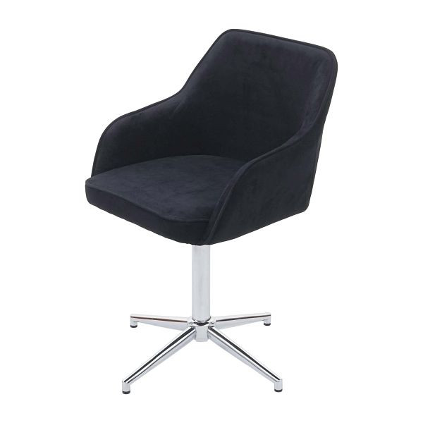 Chaise de salle à manger Mendler HWC-F82, chaise de cuisine, fauteuil, mécanisme rotatif réglable en hauteur, velours noir, base chromée, 73556