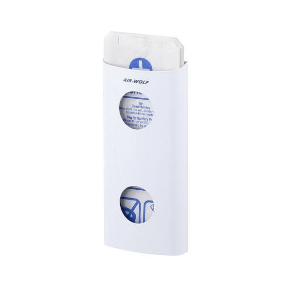 Distributeur de sacs hygiéniques Air Wolf, série Alpha, H x L x P : 262 x 117 x 35 mm, acier inoxydable blanc, 60-139