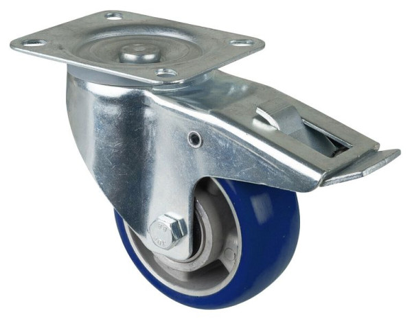 Roulettes BS roulette de transport roulette pivotante avec frein, roue polyuréthane jante aluminium 83 Shore, roulement à billes, platine, diamètre : 125 mm, LSS420.B92.125