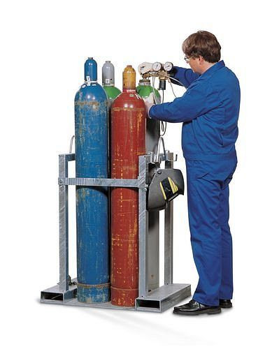 Cadre de transport de bouteilles de gaz DENIOS GFT-S 4 en acier, pour 4 bouteilles, avec arceau de protection, 119-227