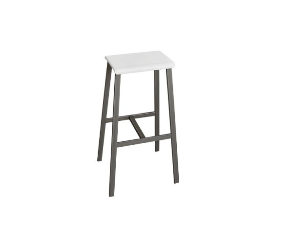 Lot de 2 tabourets de bar Hammerbacher look industriel, coque d'assise moulée blanche, structure tube rectangulaire 3x1,5cm, laqué transparent, VSMP1/W/T