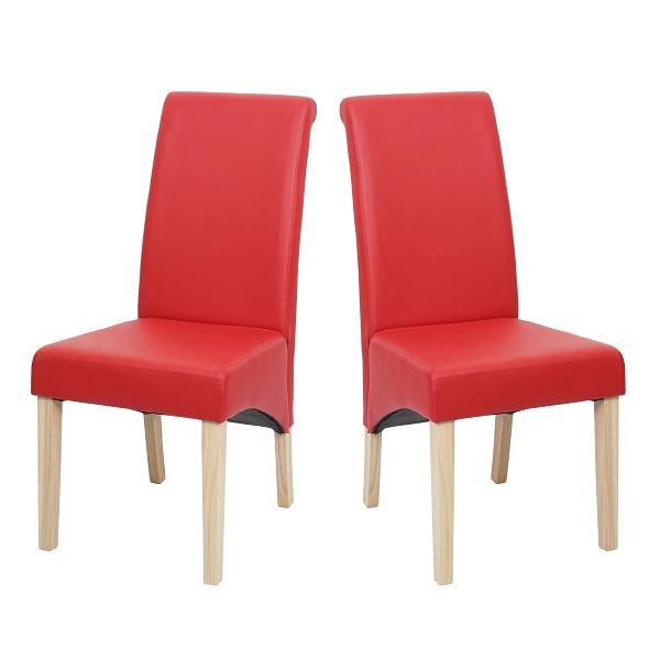 Mendler lot de 2 chaises de salle à manger chaises de cuisine chaise M37, simili cuir mat, rouge, pieds clairs, 22308