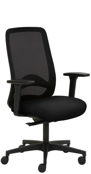 Mayer Sitzmöbel chaise pivotante, piètement en plastique, accoudoirs réglables en hauteur, dossier en résille, noir, tissu, 2228_AV1D_SYM++_30617