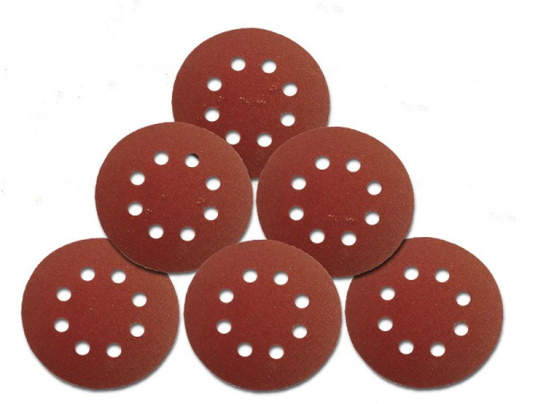 Disques abrasifs VaGo-Tools Velcro 125 mm, papier de verre, 8 trous, grain 80, UE : 25 pièces, SV-125-mit-80-5_av
