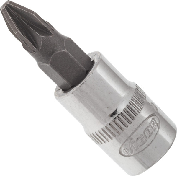 Embout de tournevis VIGOR, carré creux 6,3 mm (1/4 pouce), profil Pozidriv PZ, PZ2, V2440N