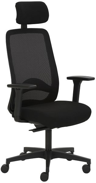 Mayer Sitzmöbel chaise pivotante, piètement en plastique, accoudoirs 3D, appui-tête rembourré, dossier en résille, noir, tissu, 2228_AV3D_KS_SYM+_30617
