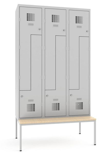 KEMMLIT Casier Z avec 3 compartiments et 6 portes 40cm avec banc, gris clair 7035, loquet rotatif, 100212