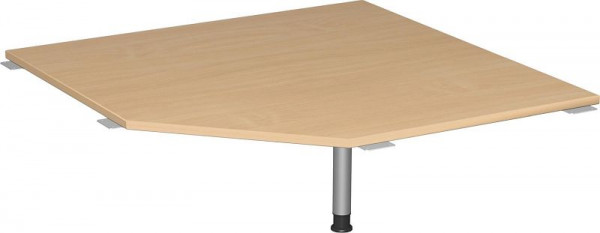 geramöbel plaque de liaison pentagone 90° avec pied de support, avec guide-câble, réglable en hauteur, 1225x1225x680-800, hêtre/argent, S-555010-BS