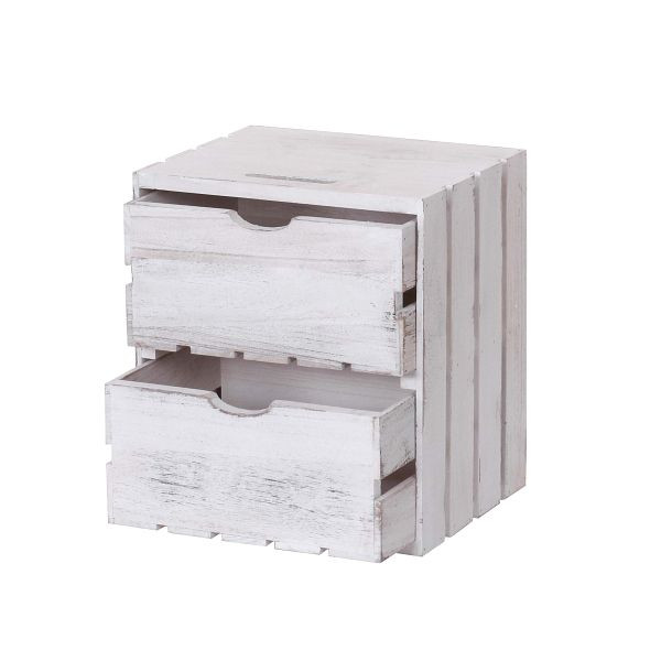Commode Mendler HWC-C62, commode en bois, look shabby vintage, 2 tiroirs 36x32x26cm, blanc, 61516