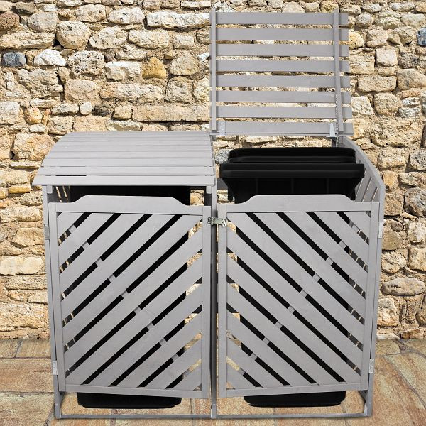 Habillage poubelle KuKoo pour 2 poubelles, 240 L, bois lavé gris, 25730