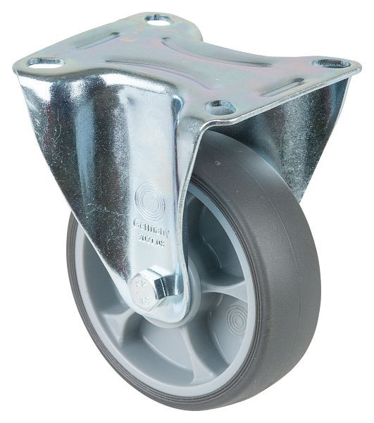 Rouleau de transport BS rollers, rouleau fixe, largeur 32 mm, Ø100 mm, jusqu'à 110 kg, pneus thermoplastiques gris, roulements à billes, plateau, lot de 4, L410.A85.102