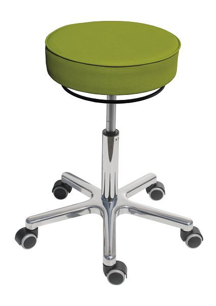 Tabouret Lotz, siège en similicuir citron vert, hauteur d'assise 540-720mm, base en aluminium, roulettes, 3861.1-16