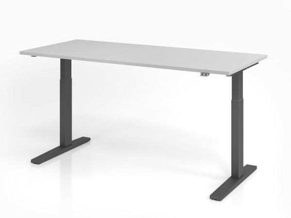 Bureau Hammerbacher XMKA19, 180 x 80 cm, plateau : gris, épaisseur 25 mm, chant épais en ABS, forme rectangulaire, graphite, VXMKA19/5/G