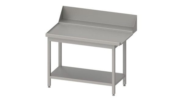 Table d'égouttage en acier inoxydable Stalgast, guide de panier avec pente, étagère de base, 1100x750x880mm, côté de montage à gauche, dosseret : 200mm, soudé, VAL11714LA