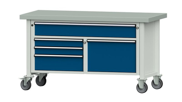 Etablis ANKE Etabli Box, modèle 256 V, 1500 x 700 x 850 mm, RAL 7035/5010, ZBP 50 mm, mobile, 304.190