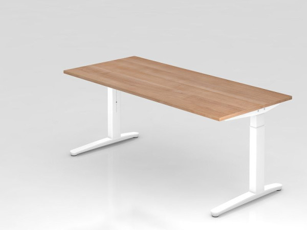 Bureau Hammerbacher pied C 180x80cm noyer/blanc, forme rectangulaire, VXB19/N/WW