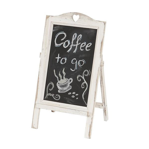 Panneau publicitaire Mendler HWC-E51, tableau noir sur pied, 66x37x27cm aspect shabby vintage, blanc, 36715
