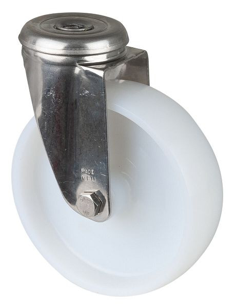 Rouleau de transport en acier inoxydable BS rollers, largeur de roue 34 mm, Ø roue 125 mm, capacité de charge 130 kg, bande de roulement/corps de roue en plastique, palier lisse, H101.A90.125